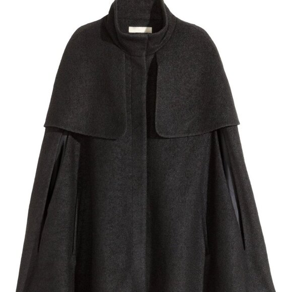 H&M Classic Black Cape Coat - Wool - Poncho, Elegant, Holiday - Size Sm to Med - Picture 1 of 11